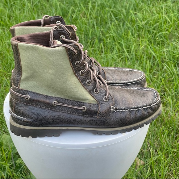 Sperry Top-Sider Boots Mens Size 8.5 Carson Brown Green Leather Canvas STS13572 - Picture 2 of 13